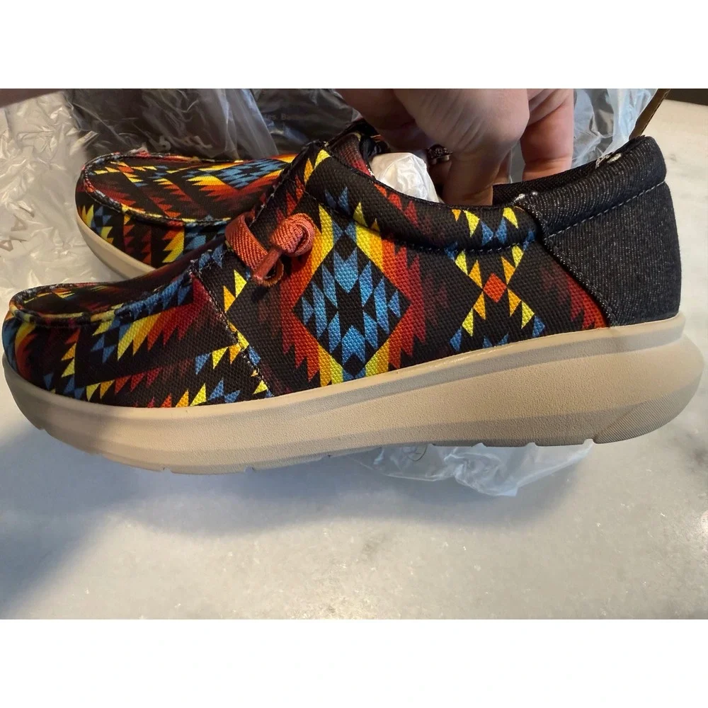 Ariat Hilo Stretch Lace Mens 8.5 Fiery Aztec Print Dark Denim Shoes 10047060